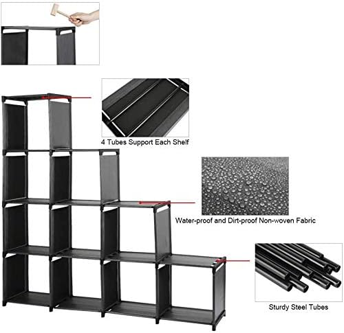 10-Cube Storage Organizer Rack, Staircase Organizer Modular Bookcase, DIY Storage Organizer Closet Shelf, Bookcase in Living Room, Bedroom for Toys and Daily Necessities, Black