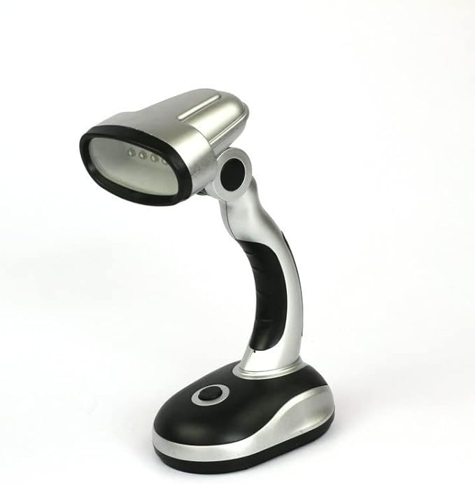 Led Desk Lamp, 12 LED Portable Desk Lamp Powered Battery Table Light, Computer Bedside Table Camping Light, Bright Battery Operated Desk Lamp Work Reading Light (Black Silver)