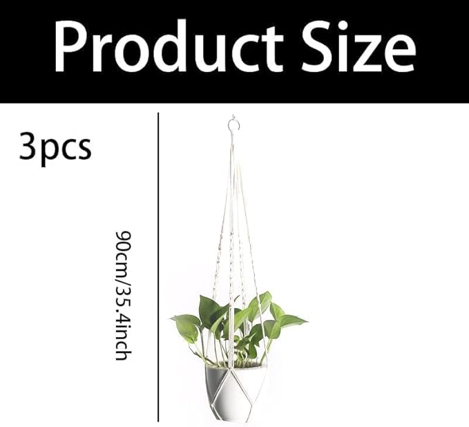 Macrame Plant Hangers 3 Pack, Hanging Plant Holders for Indoor Plants, Handmade Woven Cotton Rope Hanger Kits, Decorative Flower Pot Holders for Home & Garden Decor(Plants Not Included)