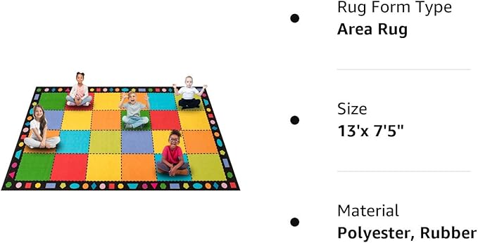 Booooom Jackson Classroom Rug, Large ClassroomSeating Rug 7'5"x13'Classroom Carpet with Non-Slip Backing, Elementary Classroom Area Rug Preschool Rug