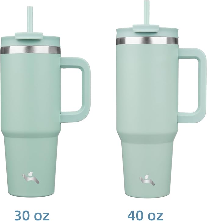 Konokyo 30 oz Insulated Tumbler Water Bottle with Handle, Straw Lid | BPA-free and dishwasher safe; made for gym, travel, coffee and gifting, 2 straws, cup holder friendly,Retro Green