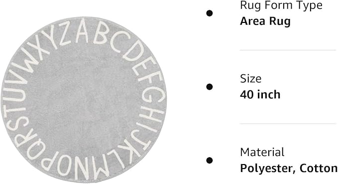 Topotdor Round Kids Play Rug Alphabet Nursery Area Rug Extra Large Soft Crawling Play Mat for Children Toddlers Bedroom (40 inch, Grey)