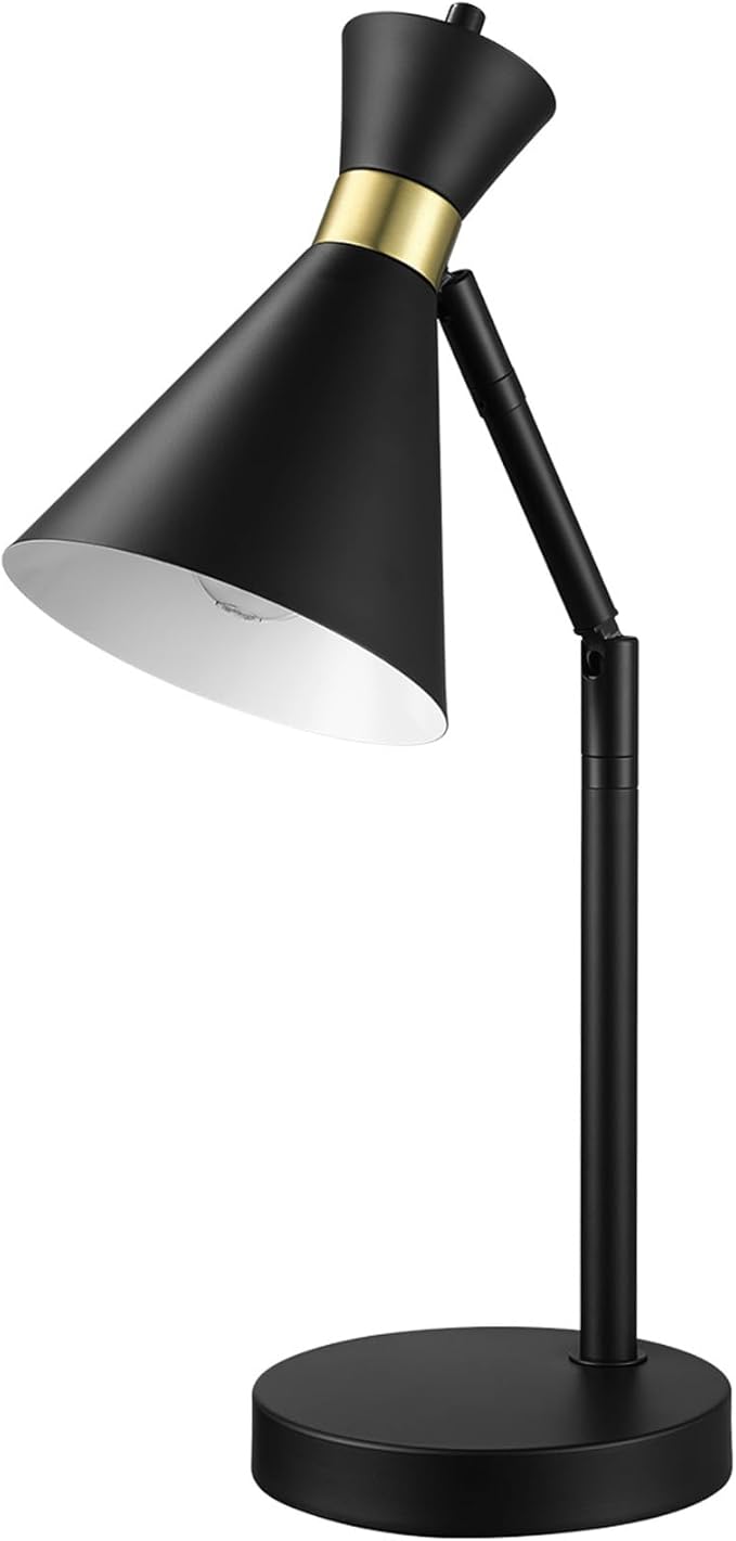 Globe Electric 61000056 16" Desk Lamp, Matte Black Finish, Matte Brass Accents, Pivot Joint, On/Off Rotary Switch on Socket, E26 Base Bulb, Lamp for Living Room, Home Office, Home Improvement