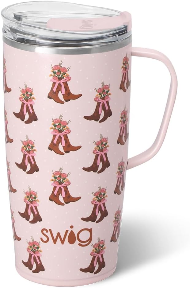 Swig Life 22oz Insulated Travel Mug with Handle & Lid, Cowgirl Coquette | Triple Insulated Stainless Steel - Handle & Lid Included - Keeps Coffee Hot or Cold - Cup Holder Friendly