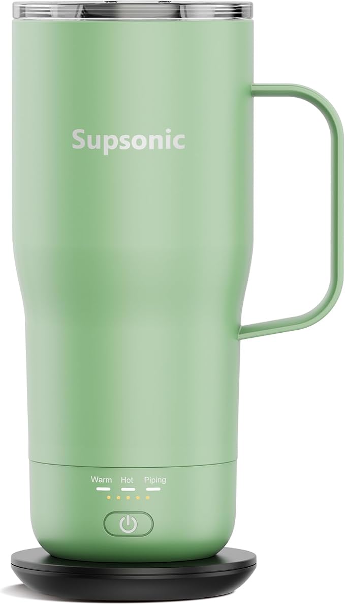 Supsonic Heated Coffee Mug Rechargeable, 20oz Long-Lasting Battery (S3) | Dry-burn protection, 2Hr auto-off, 3-Temp settings, Constant temperature, Inner stainless steel, Warm gift for men women