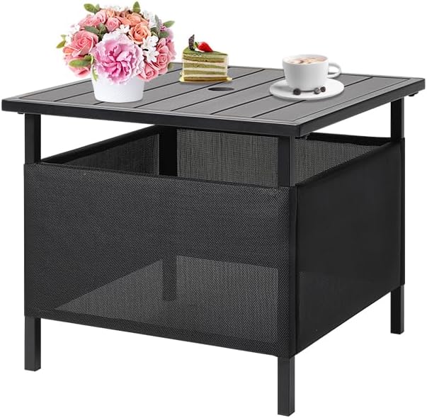 LZRS Adirondack Square Outdoor Side Table with Umbrella Hole, Pool Composite Patio Table,HDPE End Tables for Backyard,Pool, Indoor Companion, Easy Maintenance & Weather Resistant(Light Grey)