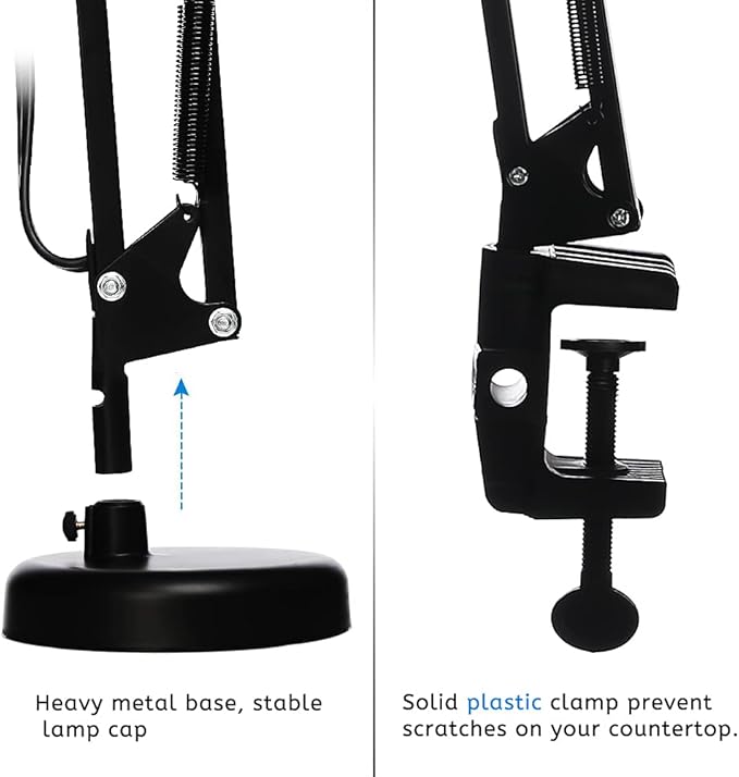 Led Desk Lamp with Clamp - Swing Arm Desk Lamp with 1 LED Cold Light Bulbs 6500K - Folding Table Lamp,Used for Office, Work, Study, Dormitory Reading and Eye Protection Desk Lamp (Black-01)