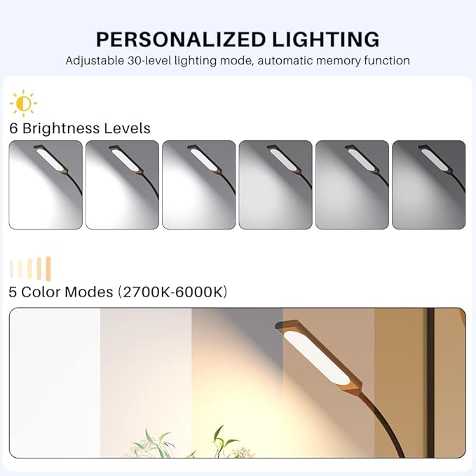 LED Desk Lamp, Touch Adjustable Table Lamp with USB Charging Port 5 Modes and 6 Brightness Levels Eye Protection Reading Light 48 LED Memory Function Desk Lights for Home Office Black