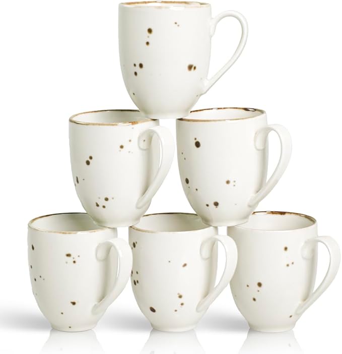 Esfour Ceramics Coffee Mugs Set Of 6, 14 Oz Large Handle Heavy Duty Cups - Microwave Dishwasher Safe - Latte, Cappuccino, Tea, Cocoa, Mocha - Men, Women, Home Office Daily Use, Classic Assorted Colors