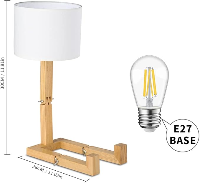 ELINKUME Robot Desk Lamp Set of 2, Creative Bedside Lamp for Bedroom,Wooden Lamp Body Adjustable,DIY E26 Living Room Table Lamps with Fabric Shade,Modern Indoor Decorative Lighting