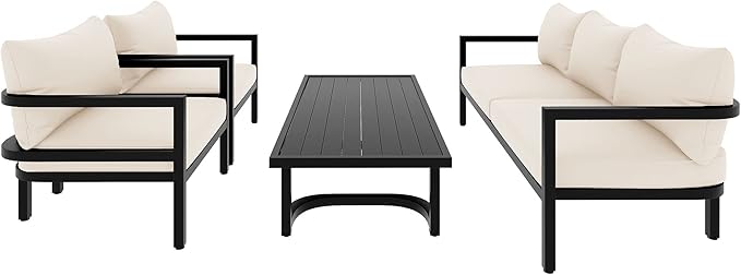 Merax 4 Piece Sectional Furniture Patio Sofa Multi-Person Outdoor Steel Sofa Set, Waterproof, Anti-Rust and Anti-uv, Suitable for Gardens and Lawns,Beige