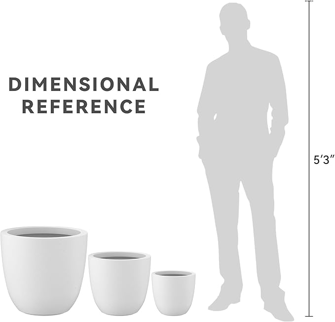 Kante 18",14",10" Dia Concrete Round Planters (Set of 3), Outdoor Indoor Large Planter Pots with Drainage Hole for Home Patio Garden, Pure White