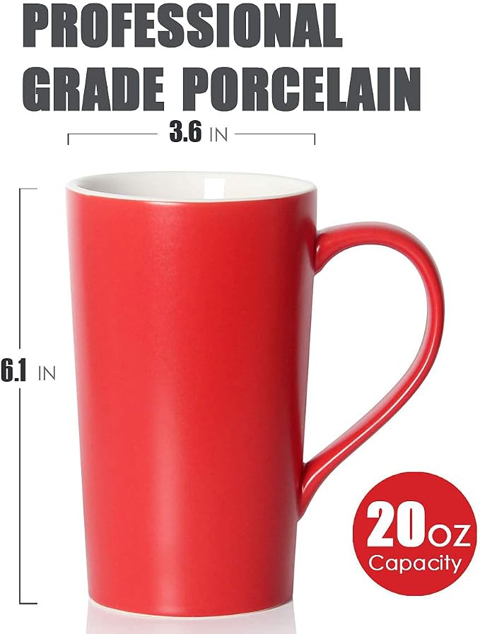 20 Ounces Extra Large Coffee Mug, M007 Tall Big Ceramic Latte Milk Tea Cup with Handle for Dad Men Women, Christmas Red
