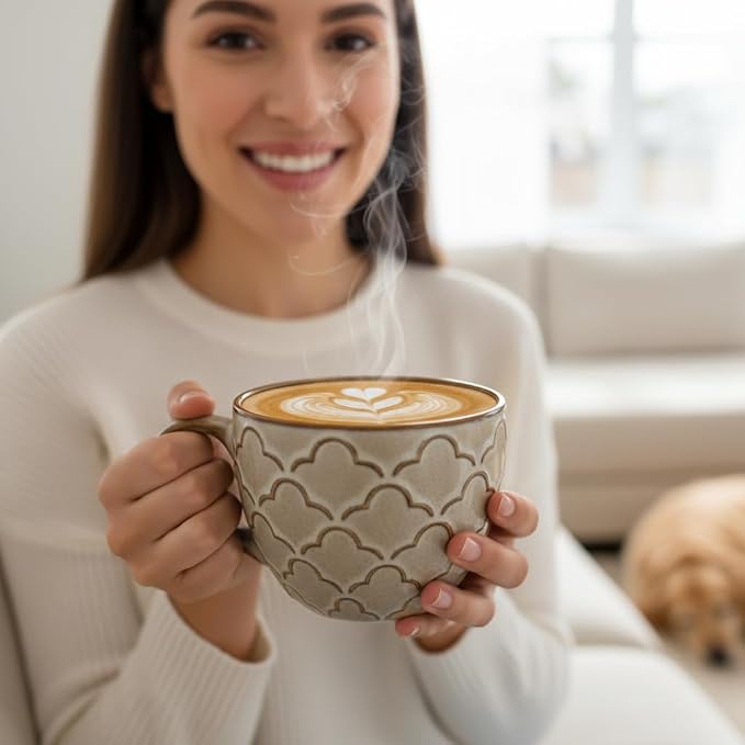 24 oz Coffee Mug, Ceramic Extra Large Coffee Mugs with Handles, Grey | Large Soup Mugs for Cappuccino, Ramen, Oatmeal, Soup Mugs with Handles, Dishwasher and Microwave Safe, Housewarming Gift
