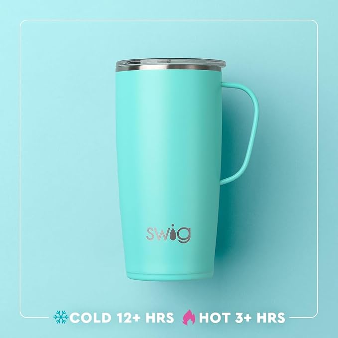 Swig Life 22oz Insulated Travel Mug with Handle & Lid, Bourbon Barrel | Triple Insulated Stainless Steel - Handle & Lid Included - Keeps Coffee Hot or Cold - Cup Holder Friendly