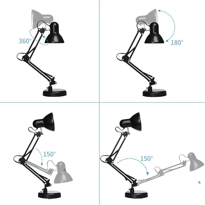 Led Desk Lamp with Clamp - Swing Arm Desk Lamp with 1 LED Cold Light Bulbs 6500K - Folding Table Lamp,Used for Office, Work, Study, Dormitory Reading and Eye Protection Desk Lamp (Black-01)