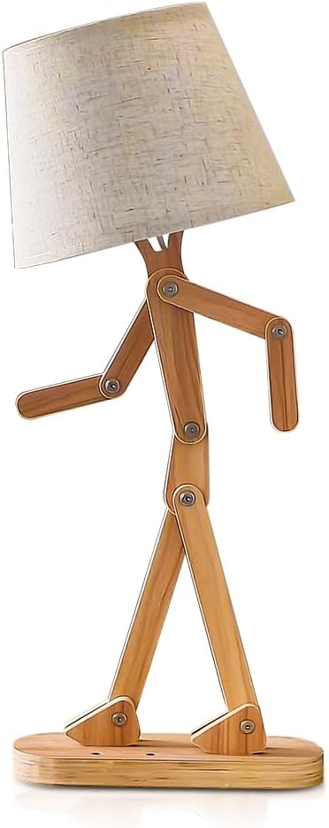 ELINKUME Table Lamps for Kids Bedside Bedroom Reading with Linen Lampshade,Wood Swing Arm LED Desk Lamp for Home Decoration,Study and Working Lighting,Creative Gifts for Boys and Girls