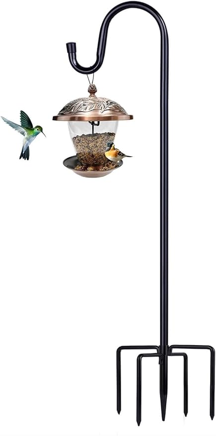 Shepherd Hooks for Outdoor, 1 Pack 94 Inch Bird Feeder Pole with 5 Prongs Base for Hanging Lantern, Hummingbird Feeder, Lightweight Plant, Shepherds Hook for Bird Feeders for Outside