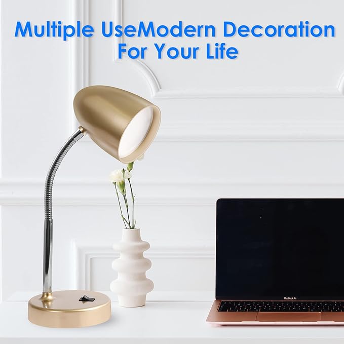 LED Desk Lamp, Flexible Gooseneck with Table lamp, 3.5W 240LM 4000K Cool White Study Lamps for Bedroom and Office, Eye Protection, ETL Listed,Gold