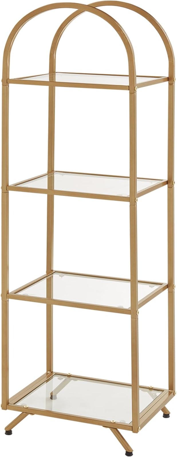 HOMBAZAAR Bookshelf,4-Tier Modern Bookcase,Book Shelf with Tempered Glass,Tall Bookshelf for Home Office, Bedroom and Living Room,Gold.