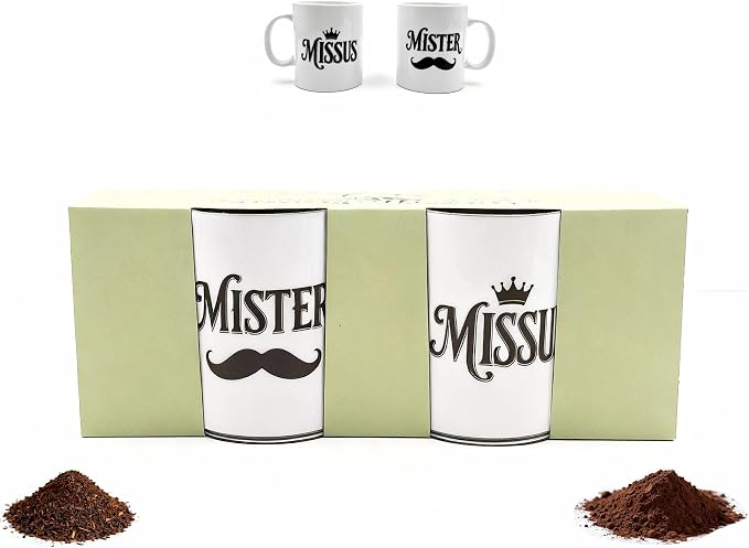Porcelain Engagement Gifts For Couples, 11OZ Mister and Missus Mug Set of 2,Wedding Gifts for Couple, Bride and Groom Newlywed Bridal Shower, His Hers, Mr and Mrs, Christmas Day, Valentines
