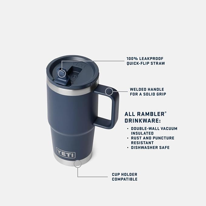 YETI Rambler 20 oz Travel Mug with Flip Straw Lid – Stainless Steel, Vacuum Insulated, Leakproof, Cup Holder Friendly, Venom