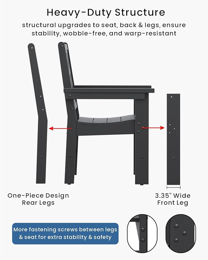 7-Piece Outdoor Dining Set, HDPE All-Weather Patio Table and Chairs Set for 6, Outdoor Patio Furniture Sets with Umbrella Hole for Outside, Deck, Backyard, Garden (Black)
