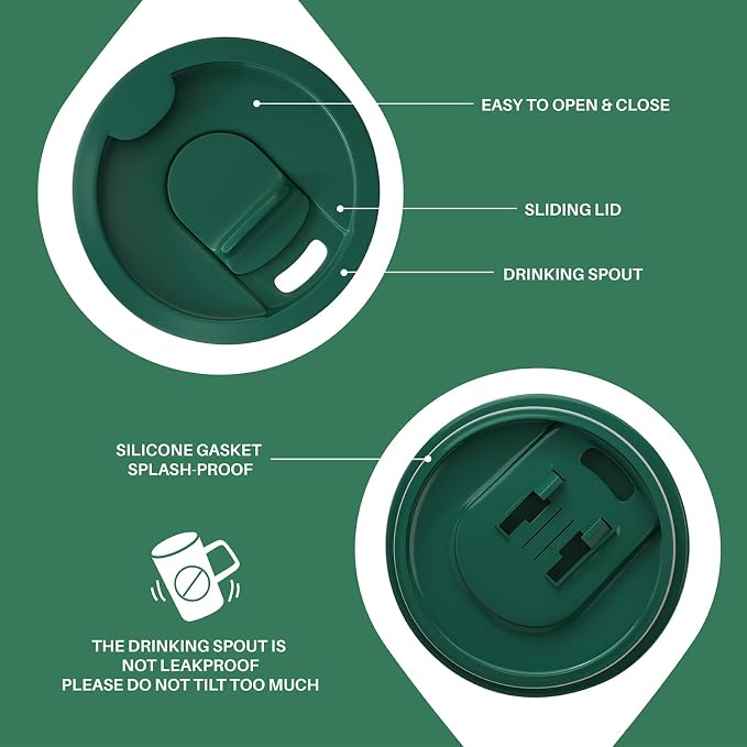 Ideus 16oz Insulated Stainless Steel Coffee Mug with Lid Leopard Dark Green | Perfect for home, office, or daily use| Easy to clean wide mouth| Sweat-proof| On the go