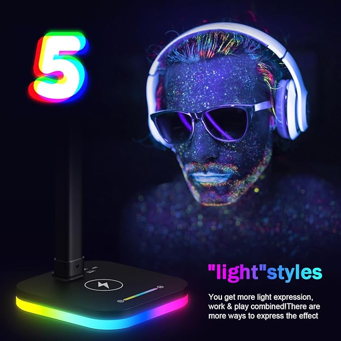 Black Desk Lamp for Office Gaming,Double Head Light for Home&Office,Adjustable Light Mode and Brightness,Adjustable Height&Angle in Metal Polwith Wireless Charger&2 USB and 1 Type-c Ports
