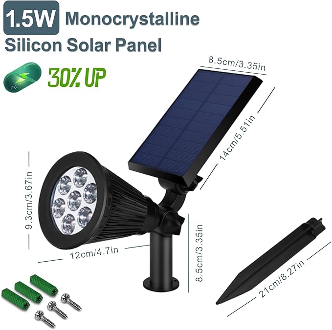 Solar Spotlights Outdoor, Bright 7-LED Landscape Spot Lights, Dusk-to-Dawn Waterproof Solar Powered Flag Pole Lights, Adjustable 2-in-1 Ground/Wall Mounted Lighting for Tree House Yard Garden (White)