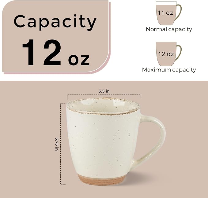 AmorArc 12oz Ceramic Coffee Mugs set of 4, Stylish Coffee Mugs with Rustic Terracotta Underside for Latte/Cappuccino/Milk/Cocoa, Dishwasher&Microwave Safe, Light Beige