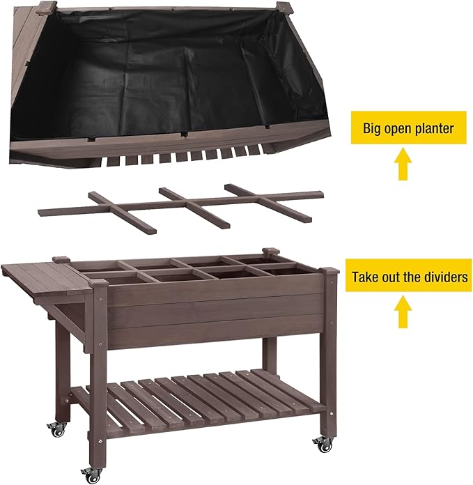 Aivituvin Raised Garden Bed on Wheels, Elevated Plant Boxes Outdoor Large with Grow Grid - with Large Storage Shelf 52.7" x 22" x 30"