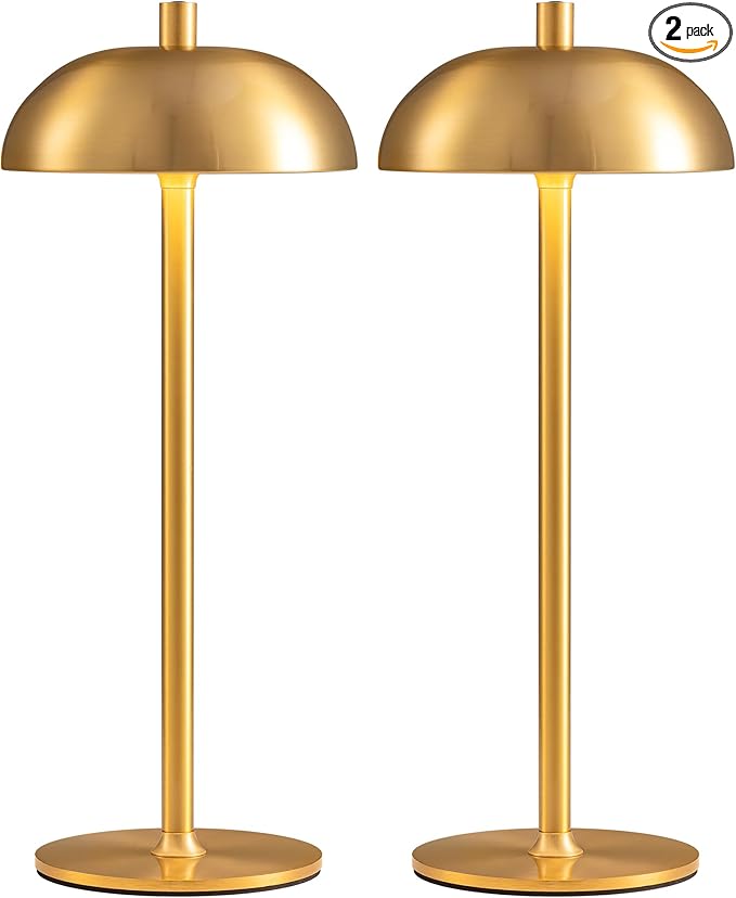 Cordless LED Table Lamp Set of 2, Modern Portable Desk Lamp, 3 Color Stepless Dimming Built-in Rechargeable Battery Lights, for Bedroom, Patio, Outdoor, Restaurant, Bedside Night Lamp(Gold)