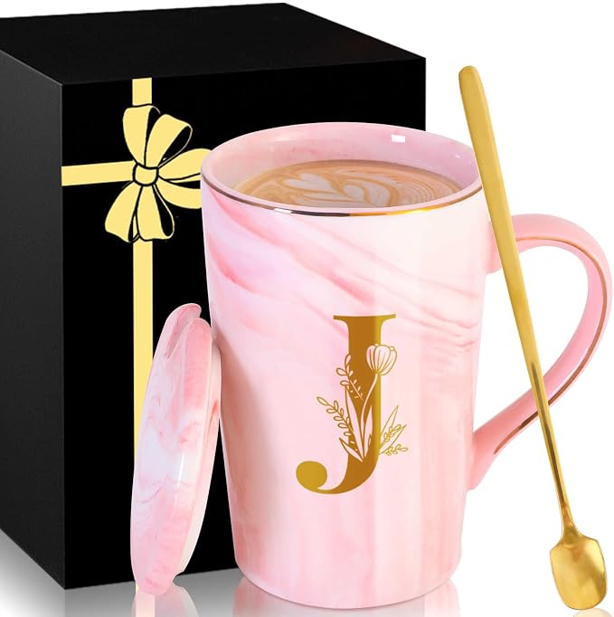 Personalized Ceramic Coffee Mug with Lid Tea Cup Women Her Sister Mom Girlfriend Aunt Best Friend Friendship Grandma Wife Daughter Law Lady Happy Birthday Gifts Cool Funny Meaningful Unique Cute,J