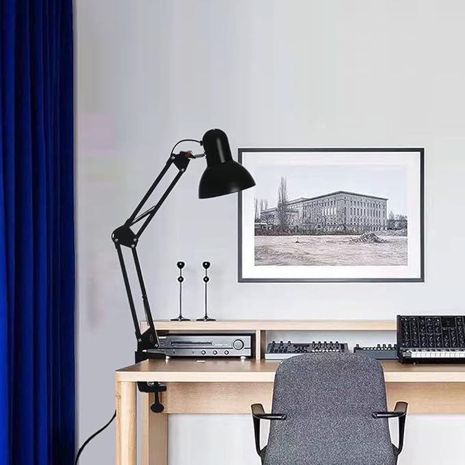 Led Desk Lamp with Clamp - Swing Arm Desk Lamp with 1 LED Cold Light Bulbs 6500K - Folding Table Lamp,Used for Office, Work, Study, Dormitory Reading and Eye Protection Desk Lamp (Black-01)