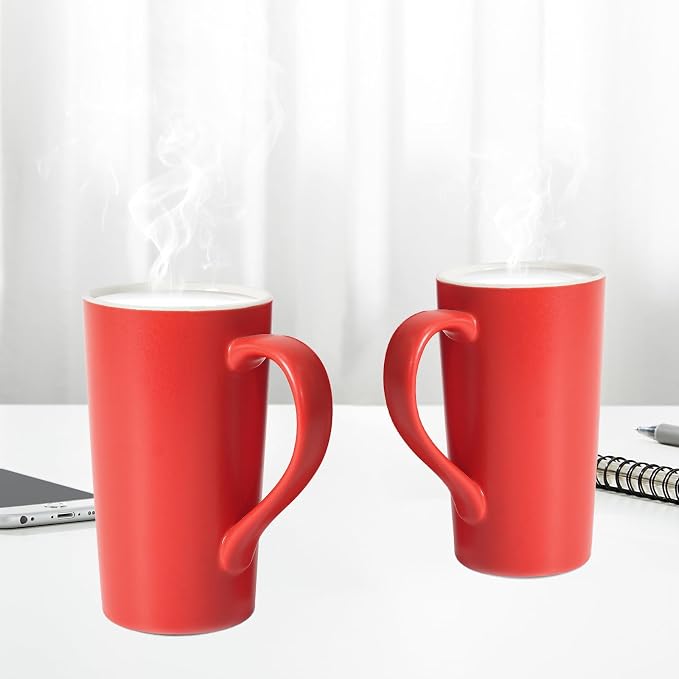 20 oz Ceramic Coffee Mugs Set of 2 Large Tall Red Porcelain Tea Cups with Handle Microwave & Dishwasher Safe Gift for Parents Dad Mom Friends
