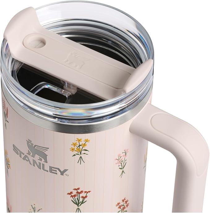STANLEY Quencher H2.0 Flow State Tumbler, 30 oz, Rose Quartz Bouquets | Handle and Straw | 3-Position Lid | Cup Holder Compatible for Travel | Insulated Stainless Steel Cup | BPA-Free