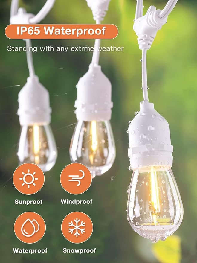 addlon 96FT(48FT*2) LED Outdoor String Lights, Dimmable Edison Vintage Shatterproof Bulbs and Commercial Grade Weatherproof Strand - ETL Listed Heavy-Duty Decorative Cafe, Patio, Market Light White