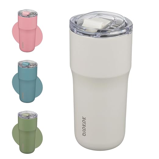 BJPKPK 20oz Spill Proof Coffee Tumbler, Insulated Stainless Steel Cup | Double Wall Vacuum, Leakproof Lid, Keeps Hot/Cold/Iced, BPA Free, Dishwasher Safe, Cupholder, Travel, White