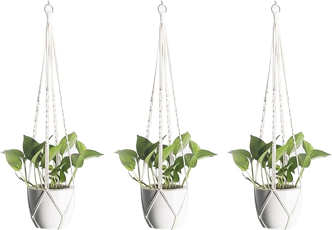 Macrame Plant Hangers 3 Pack, Hanging Plant Holders for Indoor Plants, Handmade Woven Cotton Rope Hanger Kits, Decorative Flower Pot Holders for Home & Garden Decor(Plants Not Included)