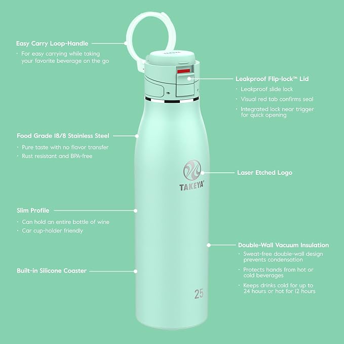 Takeya Traveler Stainless Steel Travel Coffee Mug with Flip-Lock Lid (25 oz, Arctic)- Leakproof Insulated Mug for Coffee & Tea