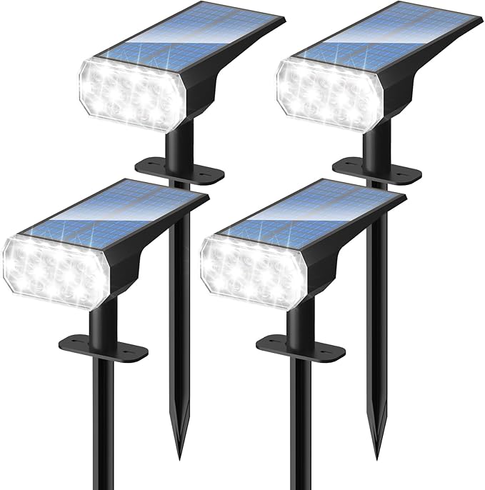 DINGLILIGHTING Solar Lights Outdoor Waterproof: IP65 Led Spot Light Decorations for Garden - 3 Lighting Modes Solar Powered for Yard - Halloween Christmas Lights Landscape Pathway Patios 4PC White