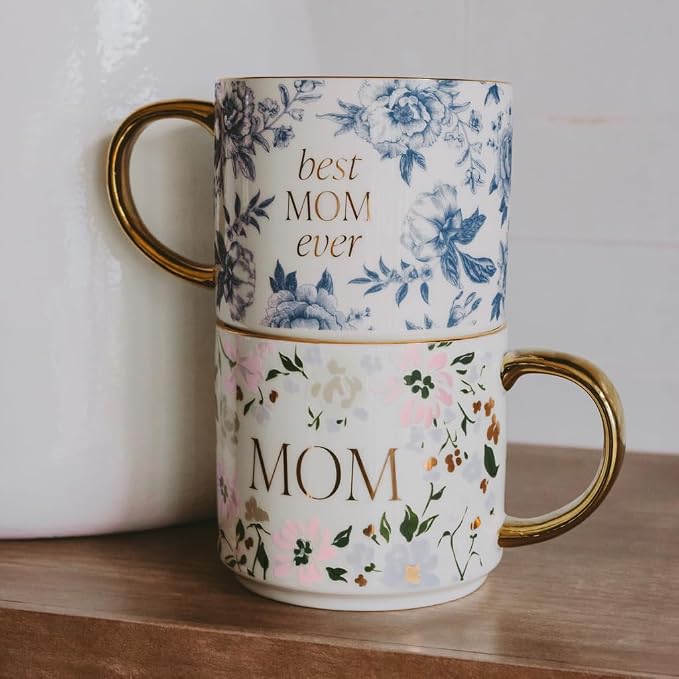 Sweet Water Decor Mug for Mom, 14oz Fine Bone China Cup with Gold Handle & Rim for Tea & Coffee Drinks, Gift Idea for Mother's Day, Mom's Birthday & Christmas, Cute Vintage Floral Design