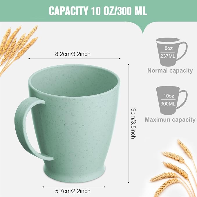 Zopeal 32 Pack Wheat Straw Plastic Coffee Cups Mugs 10 Oz Reusable Plastic Cup Mug with Handle Lightweight Microwavable Dishwasher Safe Unbreakable for Tea Milk Water Juice Coffee (Multicolor)
