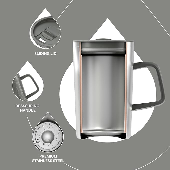 Ideus 16 oz Insulated Stainless Steel Coffee Mug with Lid, Leopard Gray | Perfect for home, office, or daily use| Easy to clean wide mouth| Sweat-proof| On the go