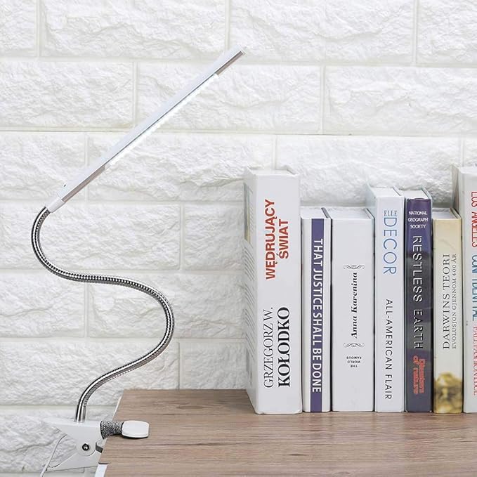 FILFEEL LED Clip - Portable Flexible Neck Desk Light for Tattoo/Manicure/Makeup USB Interface(Pearl White)