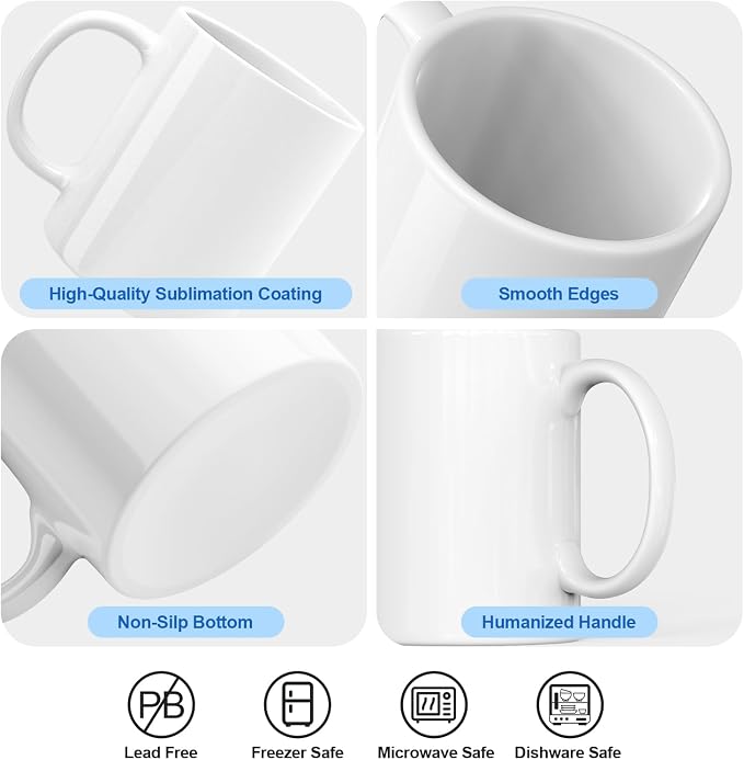 Dmsky Sublimation Mugs White Ceramic Photo Cups Blank Bulk Coffee for Crafts Tazas para Sublimar 11 oz Cups with Box, Heat Tape, Sublimation Paper Ideal for Printing Mug Set of 24