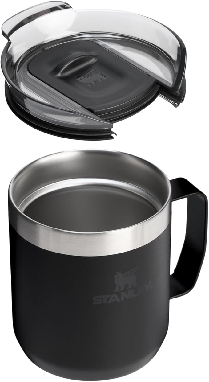 STANLEY Everyday Camp Mug 12oz | Drink Through Lid | Cup for Coffee, Tea and Drinks | Insulated Stainless Steel Coffee Mug | BPA-Free | Black 2.0
