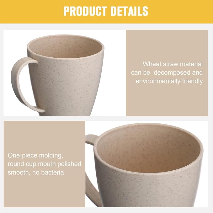 Zopeal 16 Pack Wheat Straw Plastic Coffee Cups Mugs 10 Oz Reusable Plastic Cup Mug with Handle Lightweight Microwavable Dishwasher Safe Unbreakable for Tea Milk Water Juice Coffee (Nordic Beige)