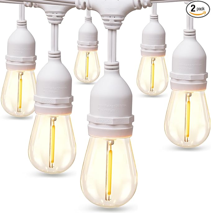 addlon 96FT(48FT*2) LED Outdoor String Lights, Dimmable Edison Vintage Shatterproof Bulbs and Commercial Grade Weatherproof Strand - ETL Listed Heavy-Duty Decorative Cafe, Patio, Market Light White